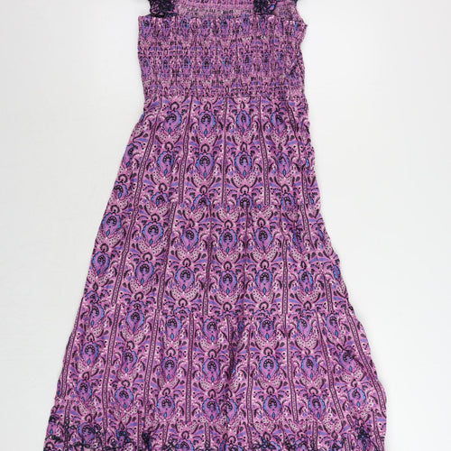 Marks and Spencer Womens Purple Paisley Cotton Maxi Size 8 Square Neck - Embroidered
