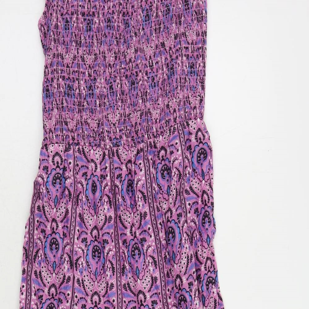 Marks and Spencer Womens Purple Paisley Cotton Maxi Size 8 Square Neck - Embroidered