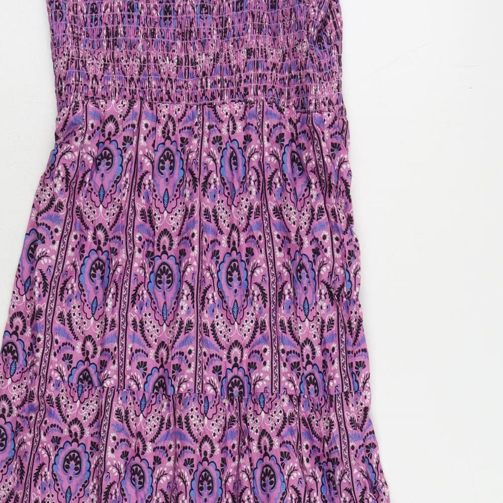 Marks and Spencer Womens Purple Paisley Cotton Maxi Size 8 Square Neck - Embroidered
