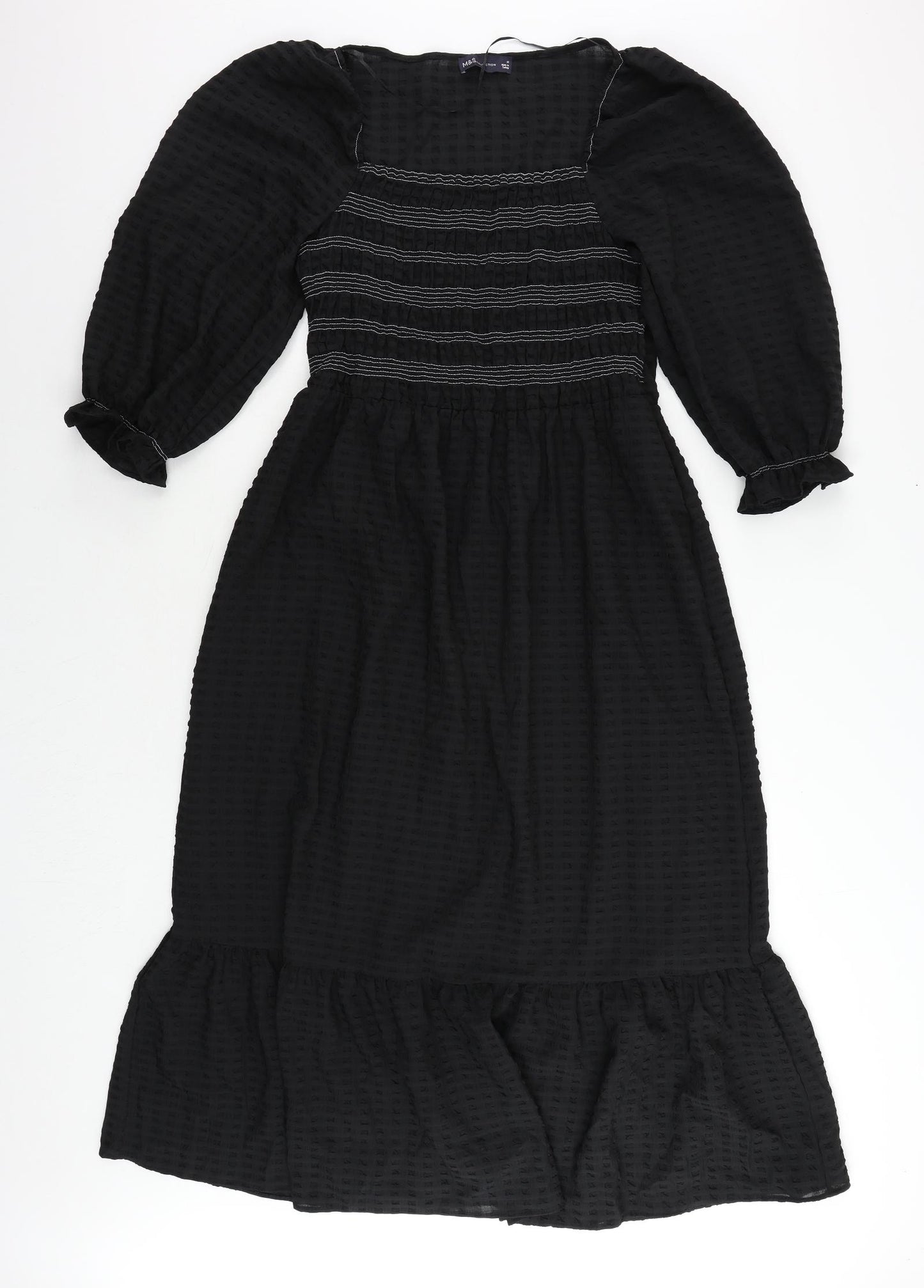 Marks and Spencer Womens Black Polyester Maxi Size 16 Square Neck Pullover - Textured