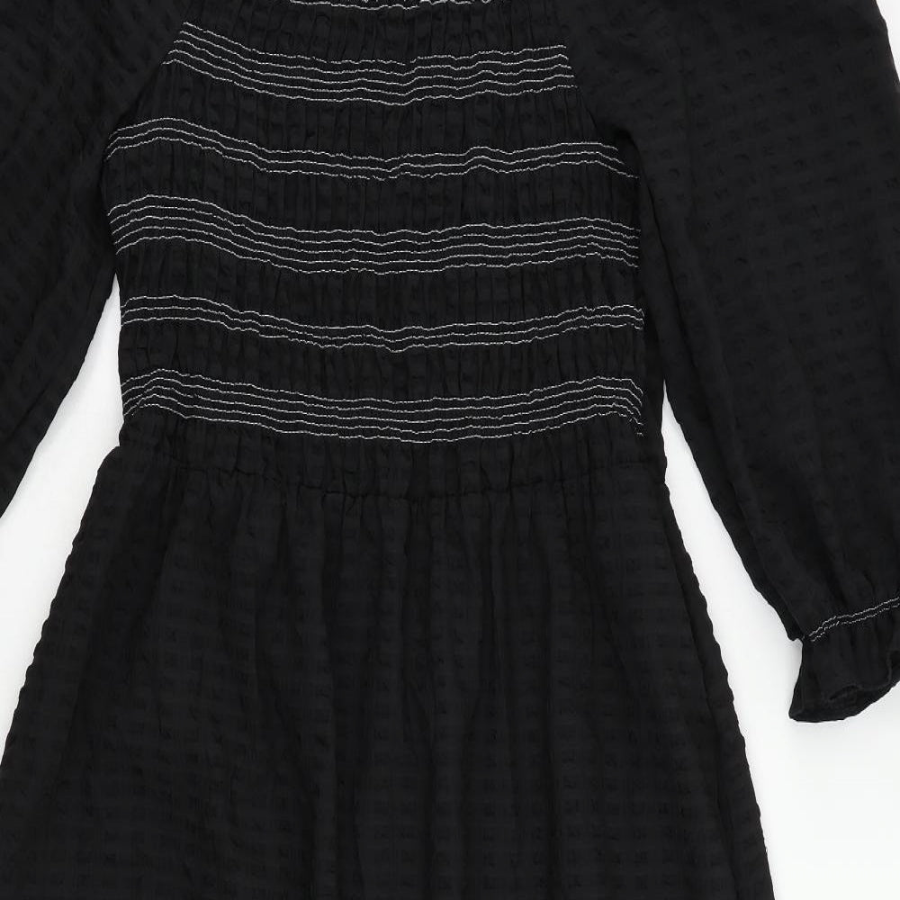 Marks and Spencer Womens Black Polyester Maxi Size 16 Square Neck Pullover - Textured