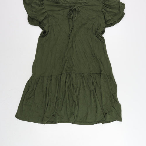 Marks and Spencer Womens Green Viscose A-Line Size 16 Round Neck Pullover - Ruffle