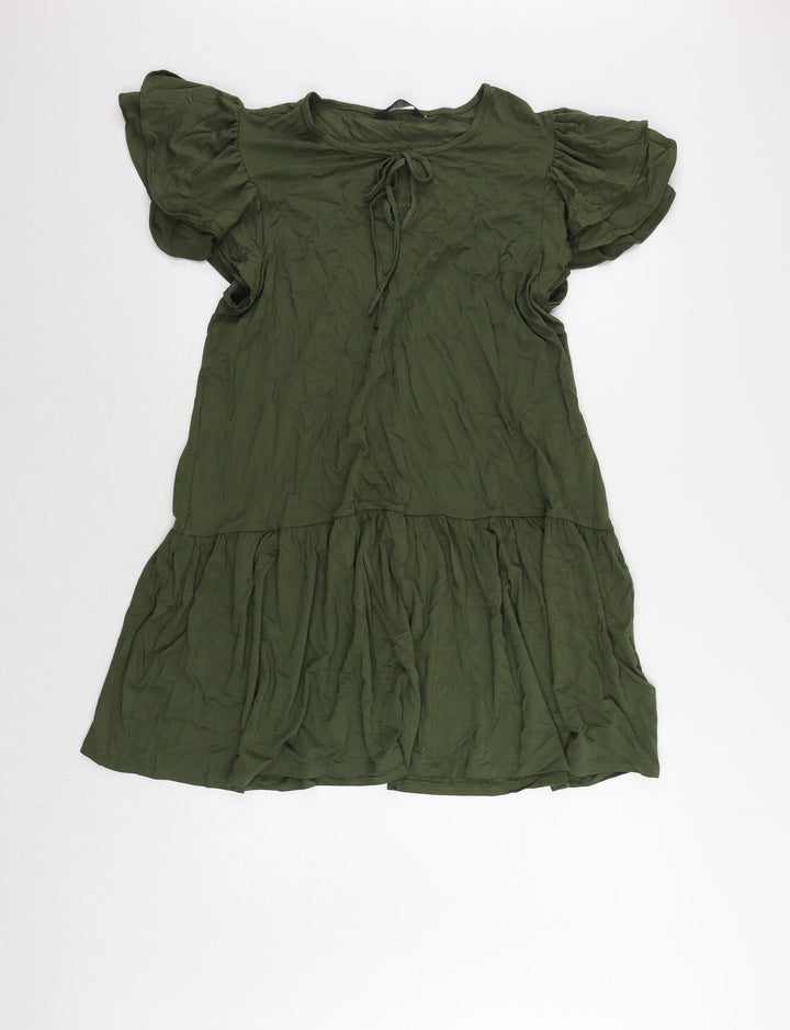 Marks and Spencer Womens Green Viscose A-Line Size 16 Round Neck Pullover - Ruffle