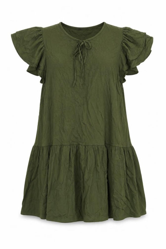 Front view of Marks & Spencer women’s green viscose a-line, size UK 16, round neck pullover - ruffle