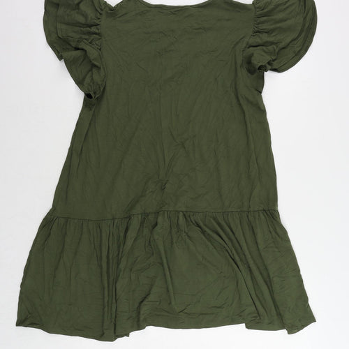Marks and Spencer Womens Green Viscose A-Line Size 16 Round Neck Pullover - Ruffle