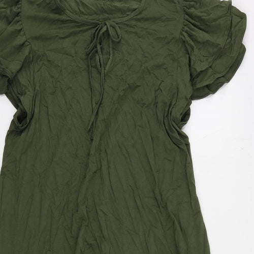 Marks and Spencer Womens Green Viscose A-Line Size 16 Round Neck Pullover - Ruffle
