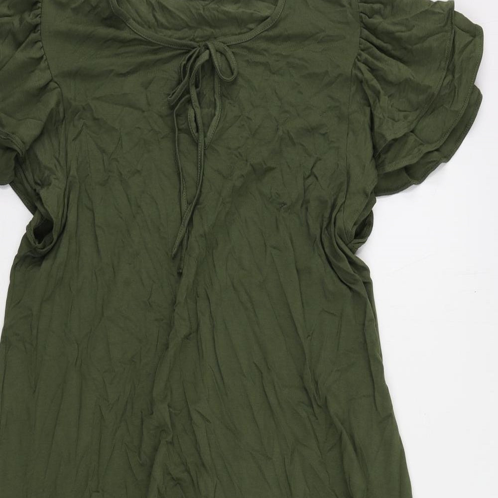 Marks and Spencer Womens Green Viscose A-Line Size 16 Round Neck Pullover - Ruffle