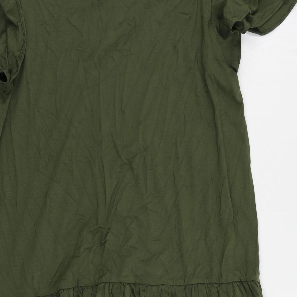 Marks and Spencer Womens Green Viscose A-Line Size 16 Round Neck Pullover - Ruffle