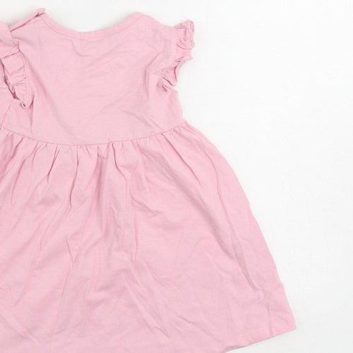 Marks and Spencer Girls Pink Cotton T-Shirt Dress Size 2-3 Years Crew Neck - Happy