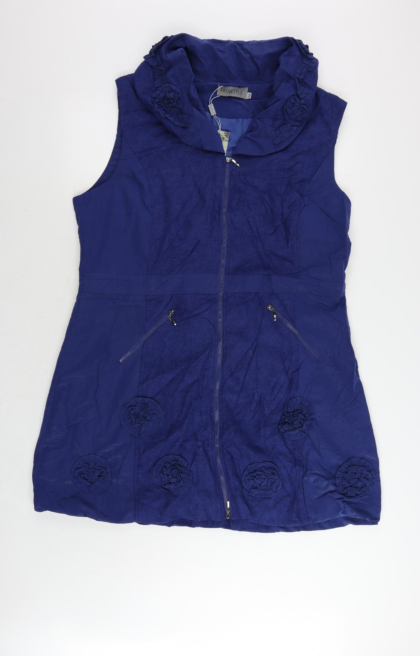 Franstyle Womens Blue Gilet Jacket Size 20 Zip - 3D Flowers