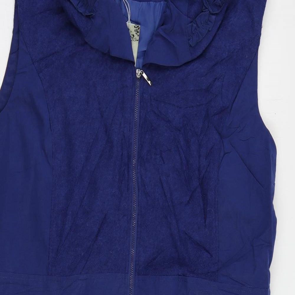 Franstyle Womens Blue Gilet Jacket Size 20 Zip - 3D Flowers