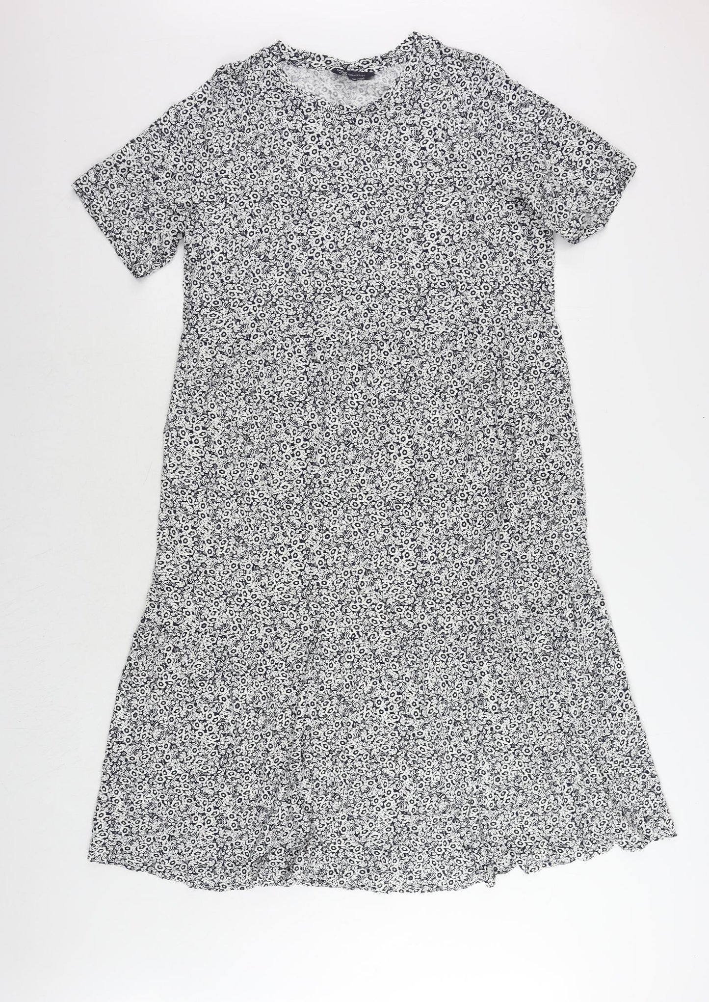 Marks and Spencer Womens Blue Floral Viscose T-Shirt Dress Size 18 Crew Neck Pullover