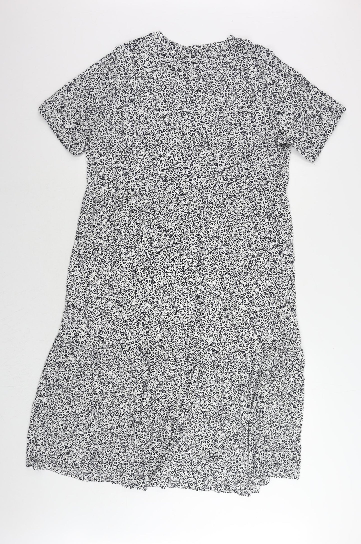 Marks and Spencer Womens Blue Floral Viscose T-Shirt Dress Size 18 Crew Neck Pullover