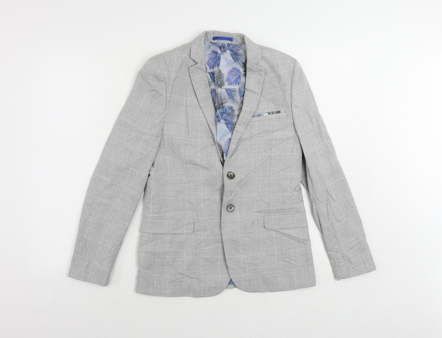 Marks and Spencer Boys Grey Plaid Jacket Blazer Size 12-13 Years Button