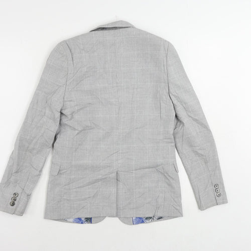 Marks and Spencer Boys Grey Plaid Jacket Blazer Size 12-13 Years Button