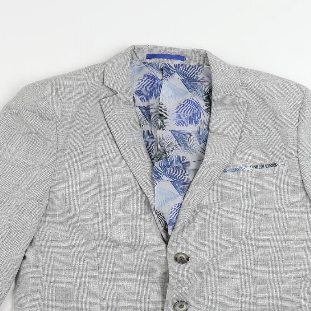 Marks and Spencer Boys Grey Plaid Jacket Blazer Size 12-13 Years Button