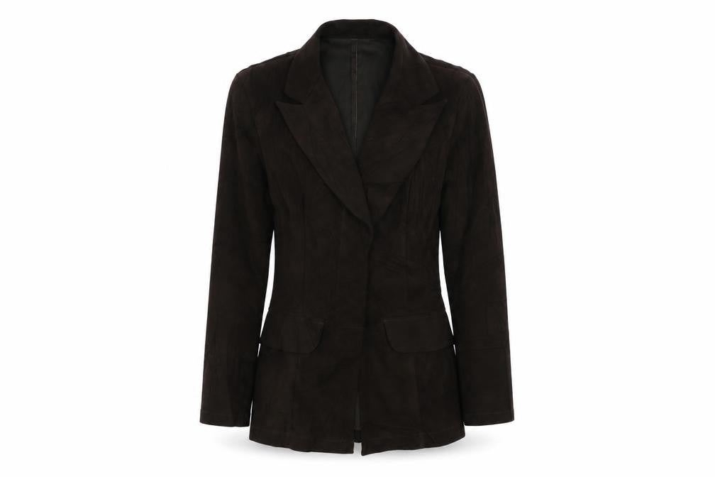Front view of Cleo women’s brown jacket blazer, size UK 10, button - vintage
