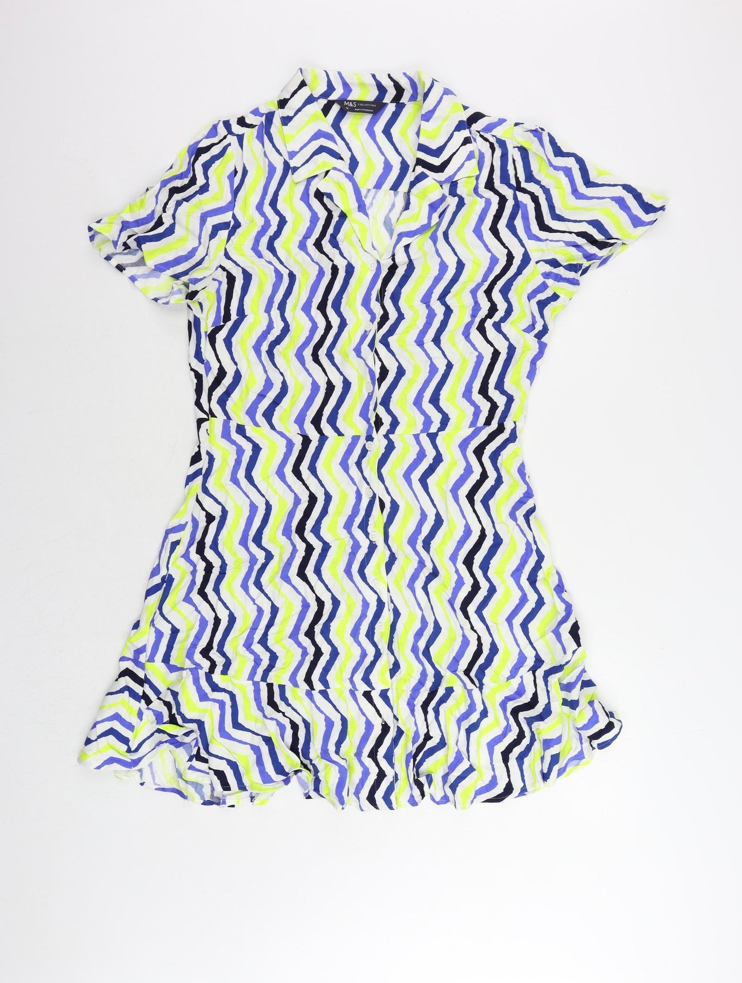 Marks and Spencer Womens Multicoloured Geometric Viscose Shirt Dress Size 14 Collared