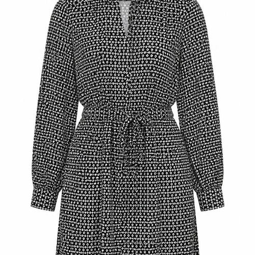 Marks and Spencer Womens Black Geometric Polyester Shirt Dress Size 14 Collared Tie