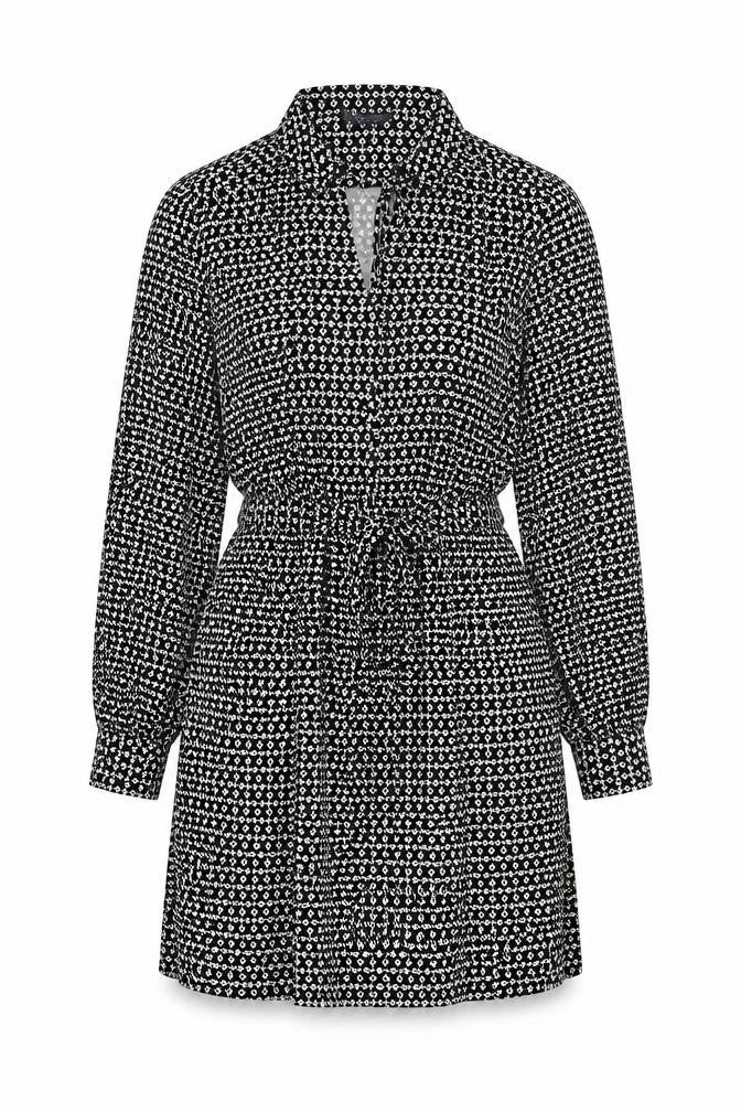 Marks and Spencer Womens Black Geometric Polyester Shirt Dress Size 14 Collared Tie