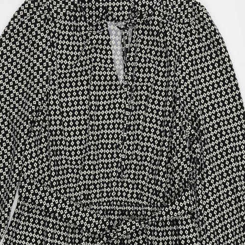 Marks and Spencer Womens Black Geometric Polyester Shirt Dress Size 14 Collared Tie