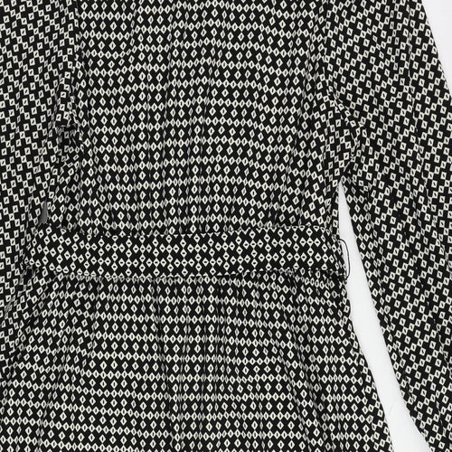 Marks and Spencer Womens Black Geometric Polyester Shirt Dress Size 14 Collared Tie