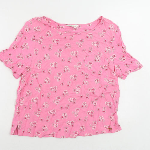 Marks and Spencer Womens Pink Floral Viscose Basic Blouse Size 12 Boat Neck