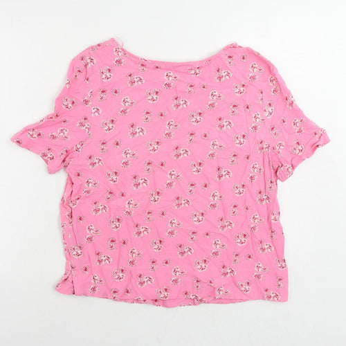 Marks and Spencer Womens Pink Floral Viscose Basic Blouse Size 12 Boat Neck