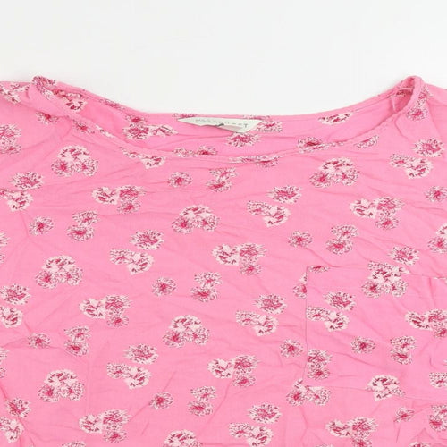 Marks and Spencer Womens Pink Floral Viscose Basic Blouse Size 12 Boat Neck