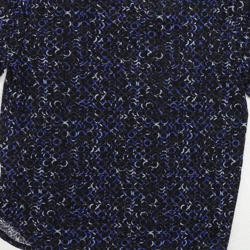 GOODMOVE Womens Blue Geometric Polyester Pullover T-Shirt Size 8 Boat Neck Pullover - Gym Running Yoga Workout