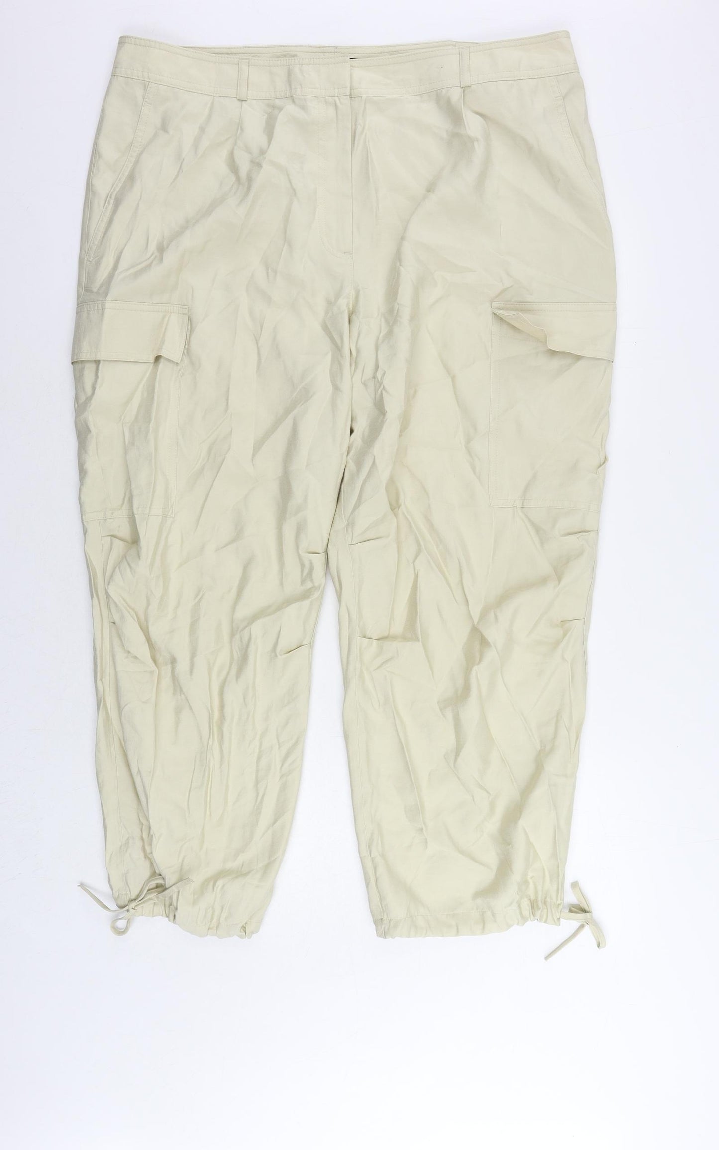Marks and Spencer Womens Beige Modal Cargo Trousers Size 20 L27 in Regular Zip