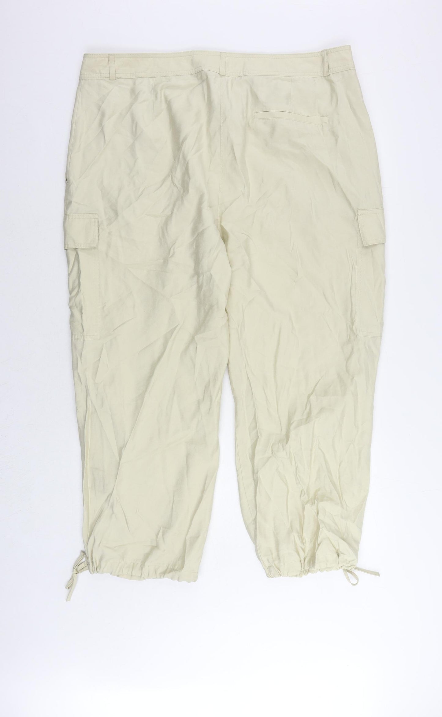 Marks and Spencer Womens Beige Modal Cargo Trousers Size 20 L27 in Regular Zip