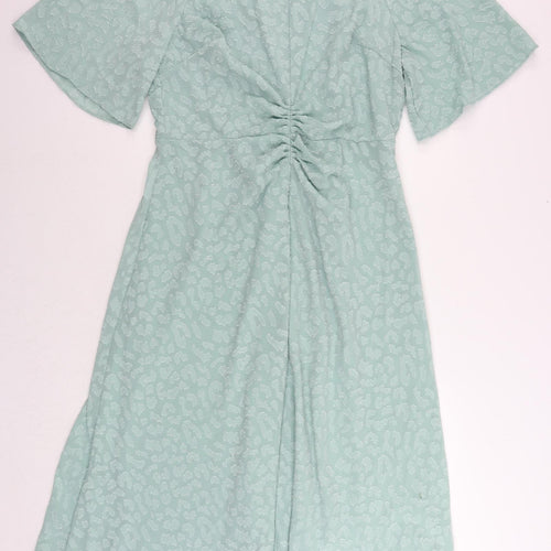 Marks and Spencer Womens Green Polyester A-Line Size 16 Round Neck Zip - Textured