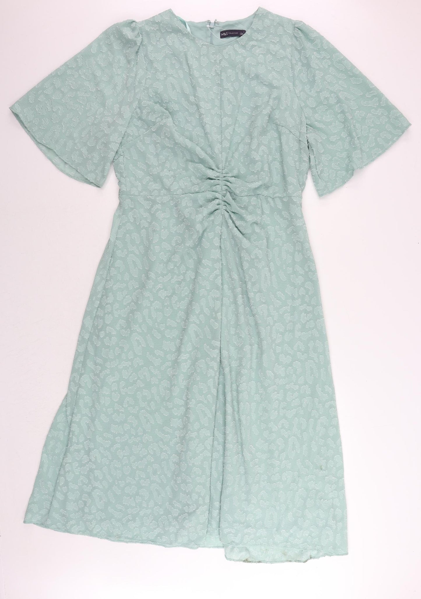 Marks and Spencer Womens Green Polyester A-Line Size 16 Round Neck Zip - Textured