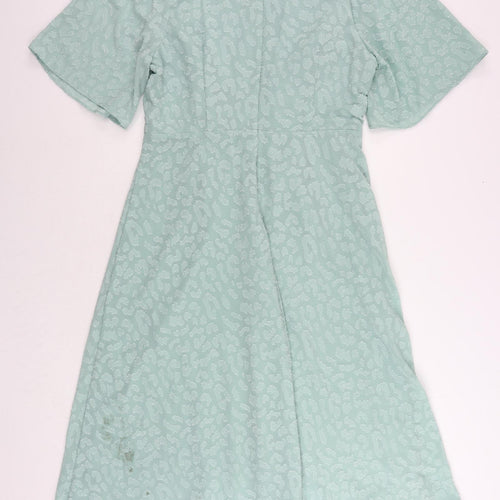 Marks and Spencer Womens Green Polyester A-Line Size 16 Round Neck Zip - Textured