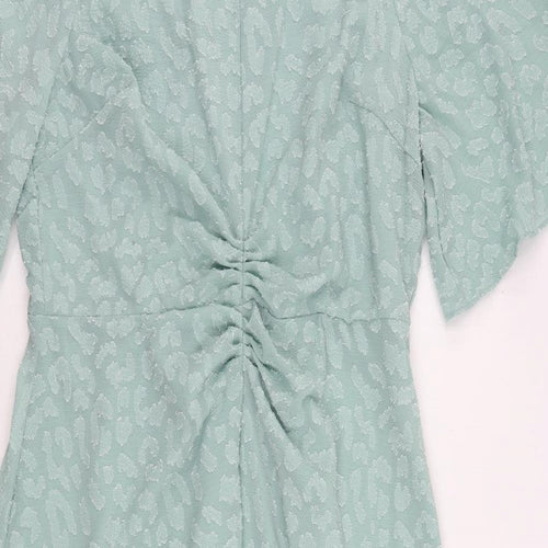 Marks and Spencer Womens Green Polyester A-Line Size 16 Round Neck Zip - Textured