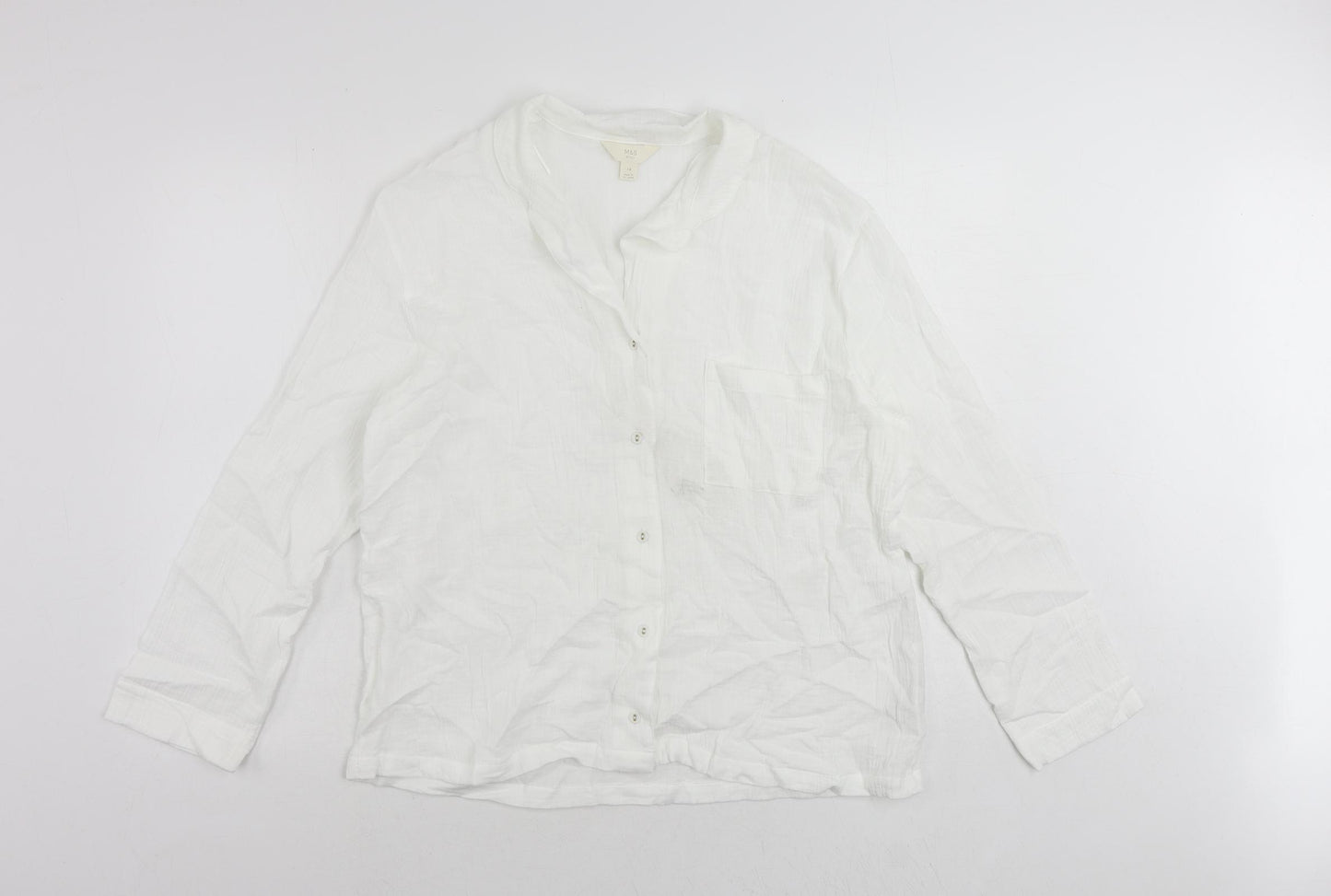 Marks and Spencer Womens White Camel Basic Button-Up Size 14 Collared