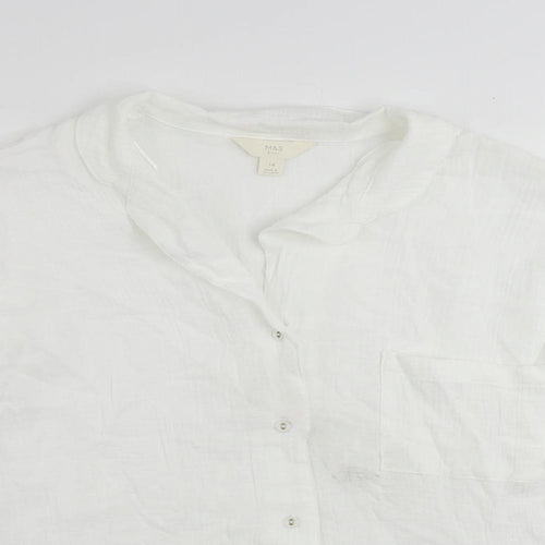 Marks and Spencer Womens White Camel Basic Button-Up Size 14 Collared