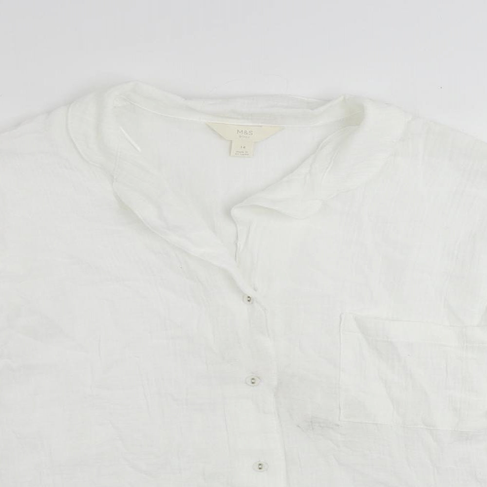 Marks and Spencer Womens White Camel Basic Button-Up Size 14 Collared