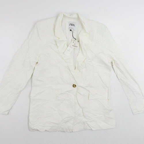 Zara Womens White Jacket Blazer Size S Button