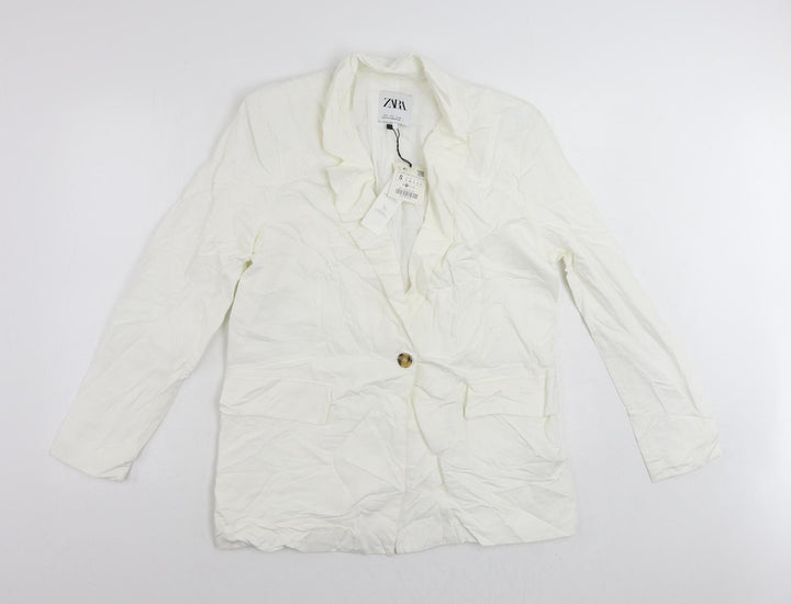 Zara Womens White Jacket Blazer Size S Button