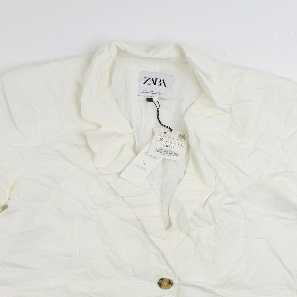 Zara Womens White Jacket Blazer Size S Button