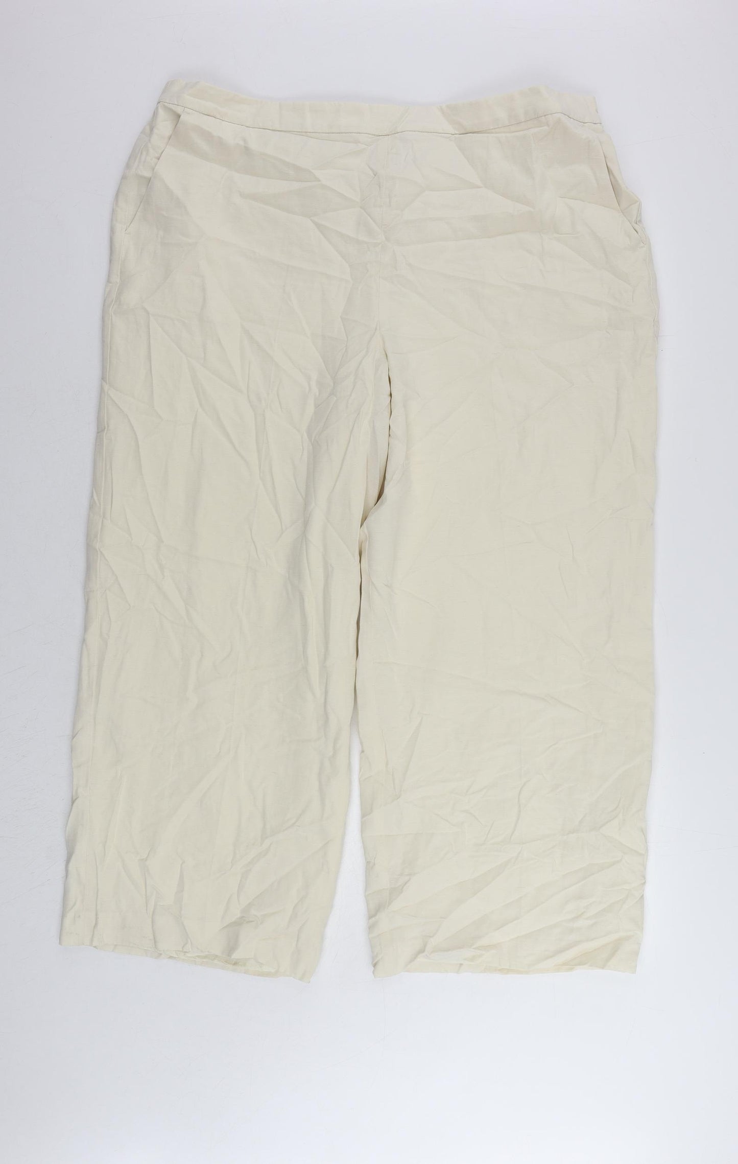 Marks and Spencer Womens Ivory Lyocell Trousers Size 20 L25 in Regular - Elastic Waist