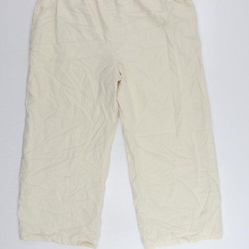 Marks and Spencer Womens Ivory Lyocell Trousers Size 20 L25 in Regular - Elastic Waist