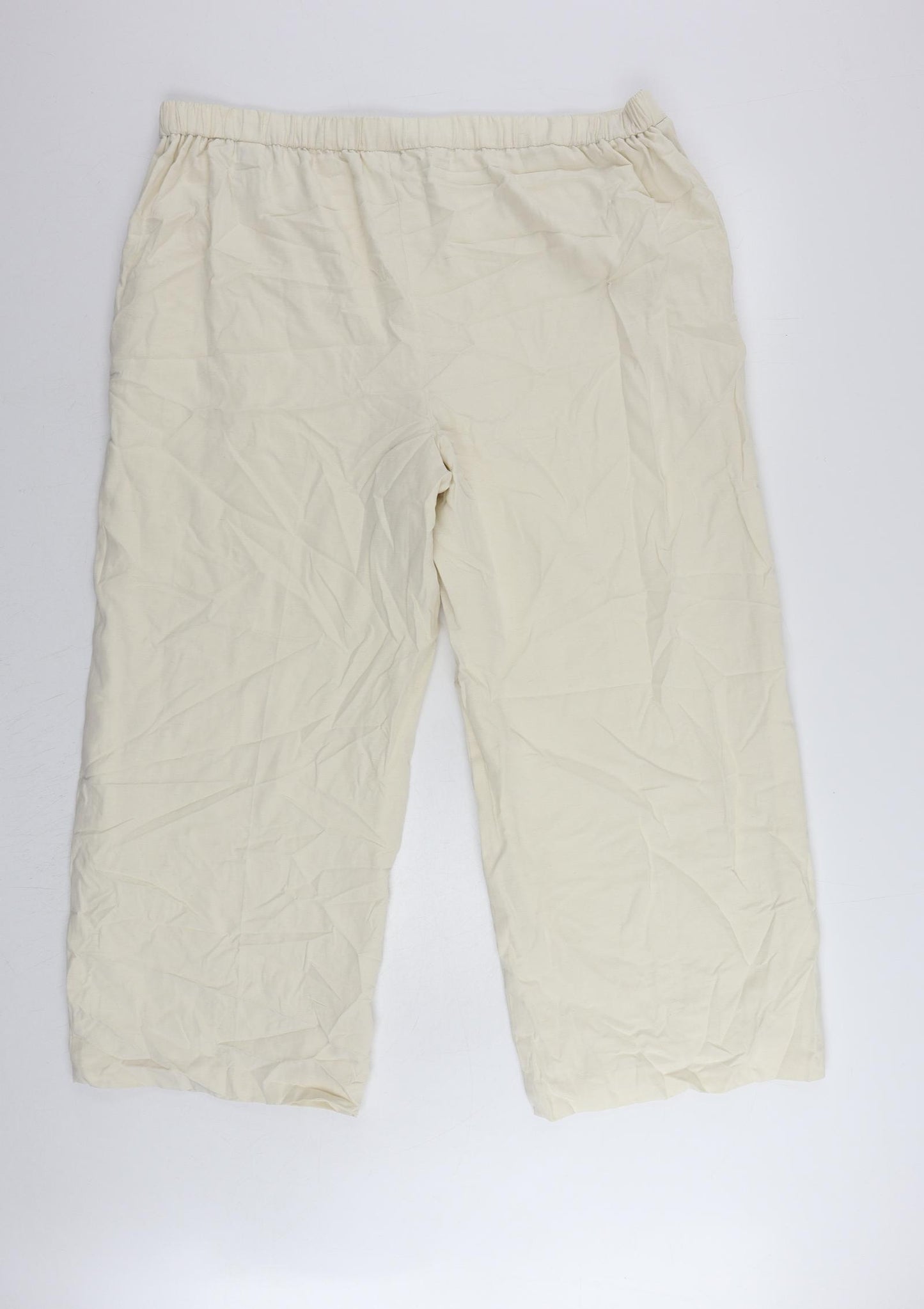 Marks and Spencer Womens Ivory Lyocell Trousers Size 20 L25 in Regular - Elastic Waist