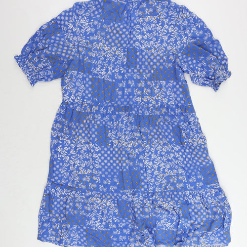 Marks and Spencer Womens Blue Floral Viscose A-Line Size 16 V-Neck Pullover