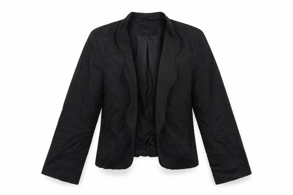 Front view of Bonprix women’s black jacket blazer, size UK 16, - open