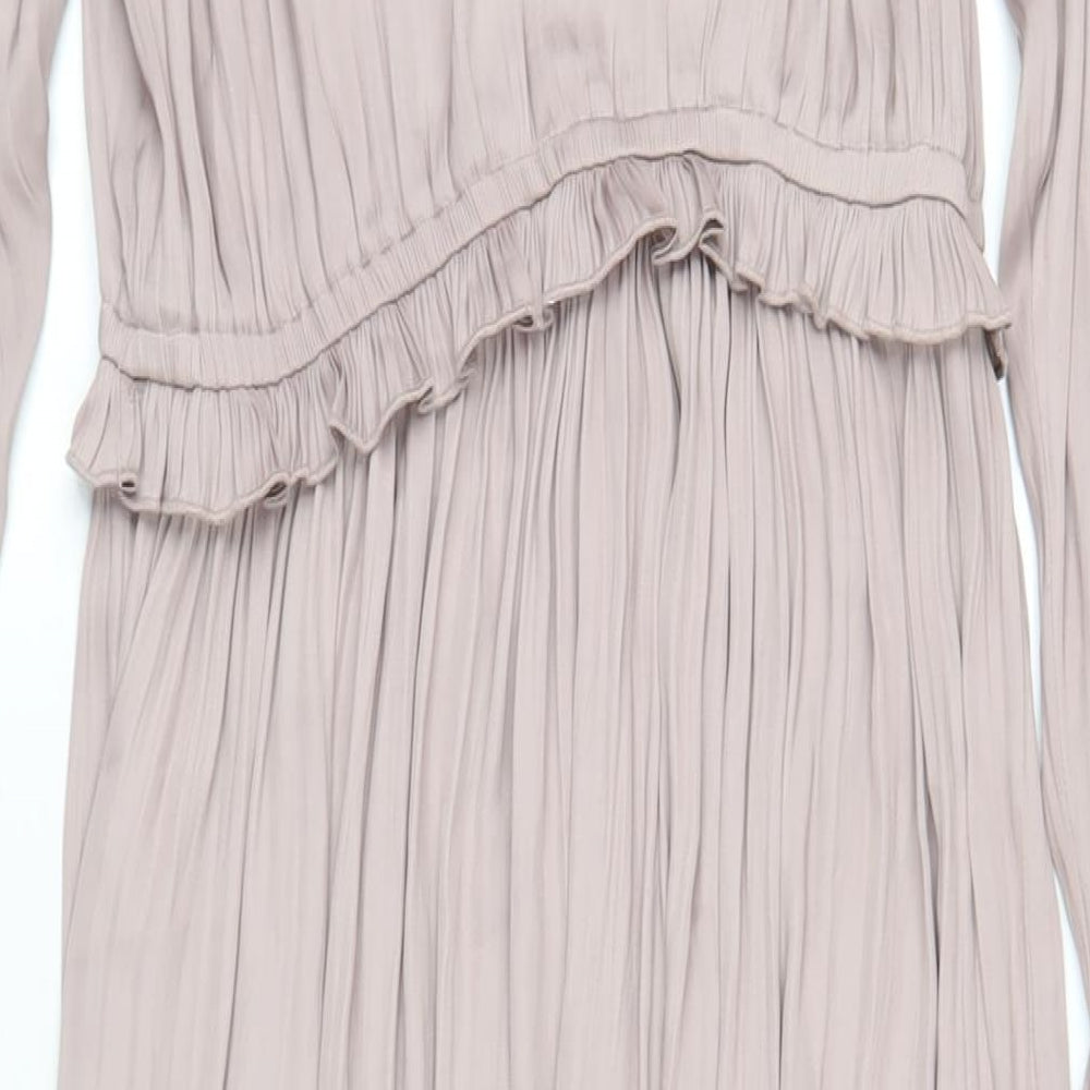 H&M Womens Pink Polyester A-Line Size 10 Mock Neck Button