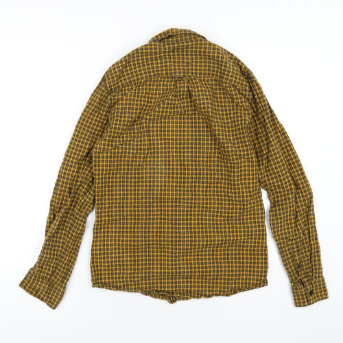 New Look Mens Yellow Plaid Cotton Button-Up Size S Collared Button