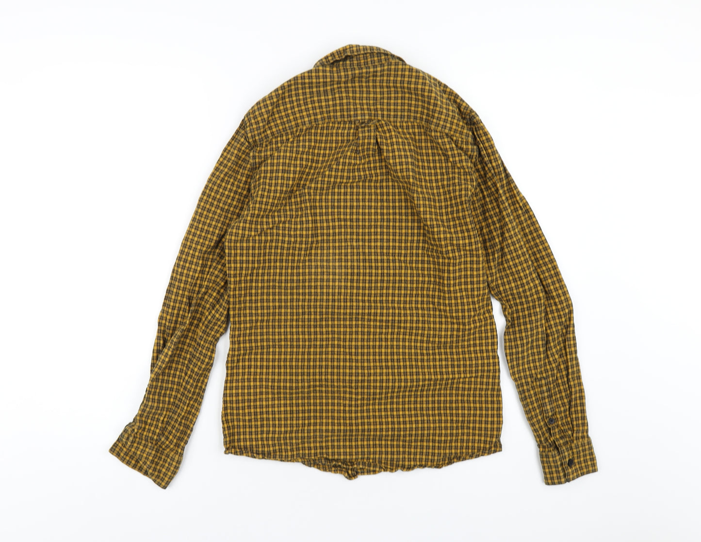 New Look Mens Yellow Plaid Cotton Button-Up Size S Collared Button